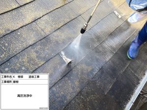 加古川　屋根の棟板金交換とバルコニー防水、白の外壁&青い屋根に塗り替え